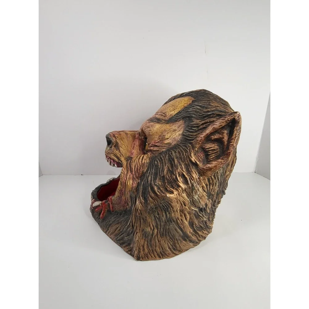 Werewolf Head Candy Bowl Halloween Horror Prop Resin Monster Decor Brown Red